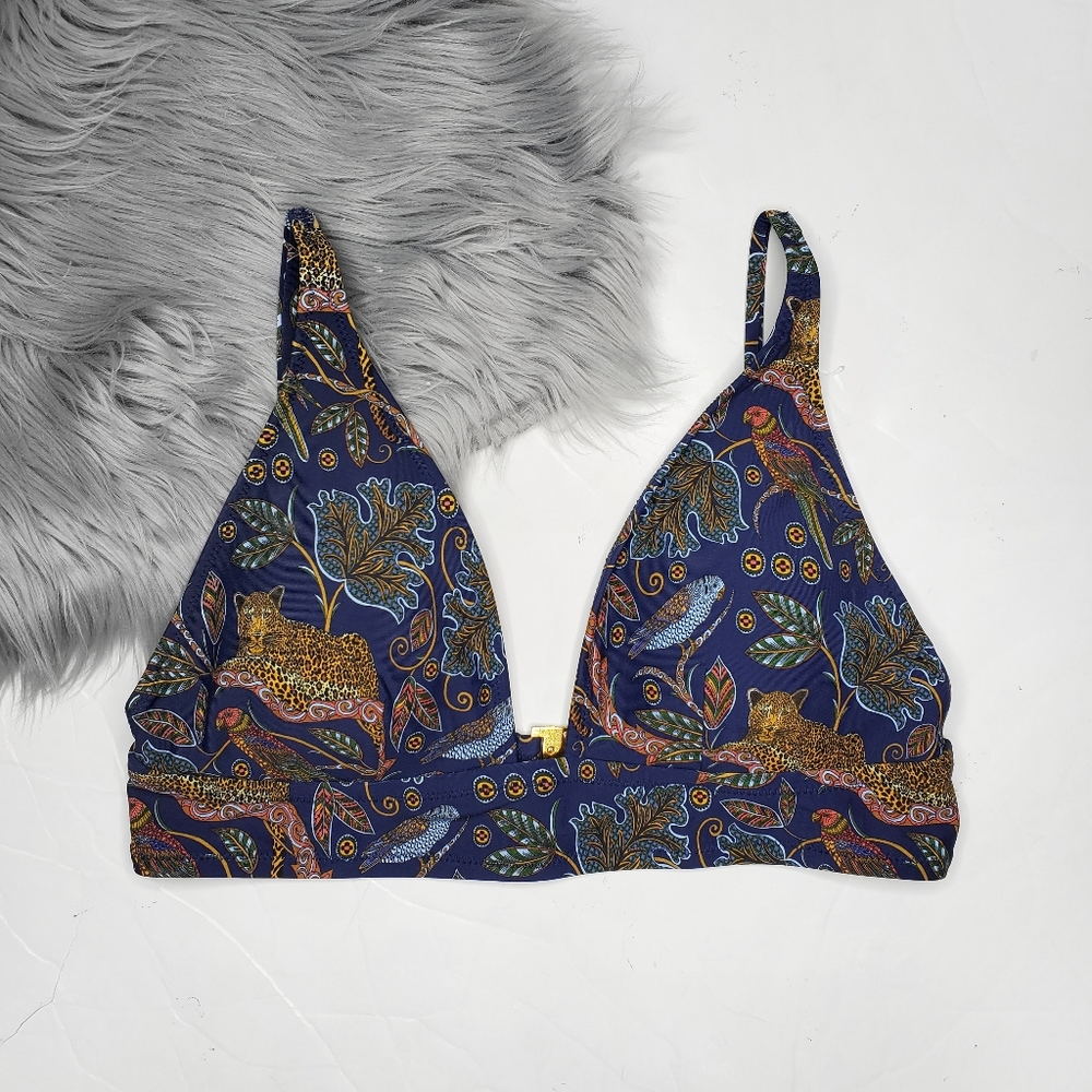 J. Crew Jungle Leopard Parrot Floral Vine Plunging Bikini Top